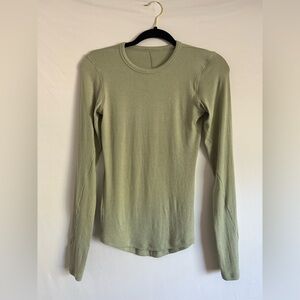 Lululemon Womens Ribbed Long Sleeves Crew Neck Shirt Green